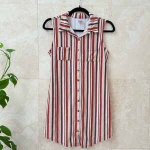 No Boundaries Striped Sleeveless Shirt Dress Red White Navy Button Front Small